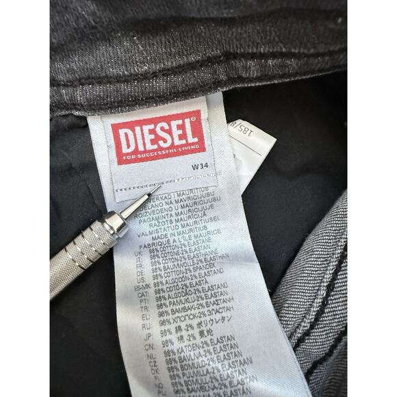 Diesel Jeans Mens Size 34x32 Black Denim Straight Slim Zip Fly Stretch Hipster - Picture 4 of 11